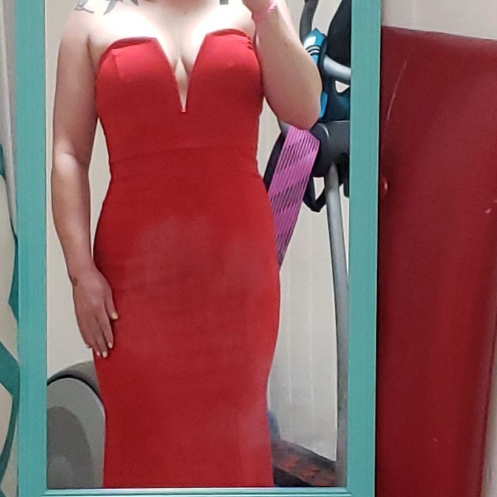Elegant Red Strapless Floor Length Dress